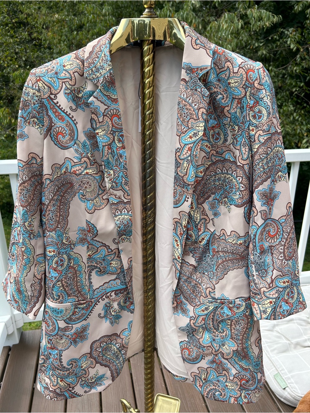 Women’s Paisley Blazer Jacket in Beige and Turquoise